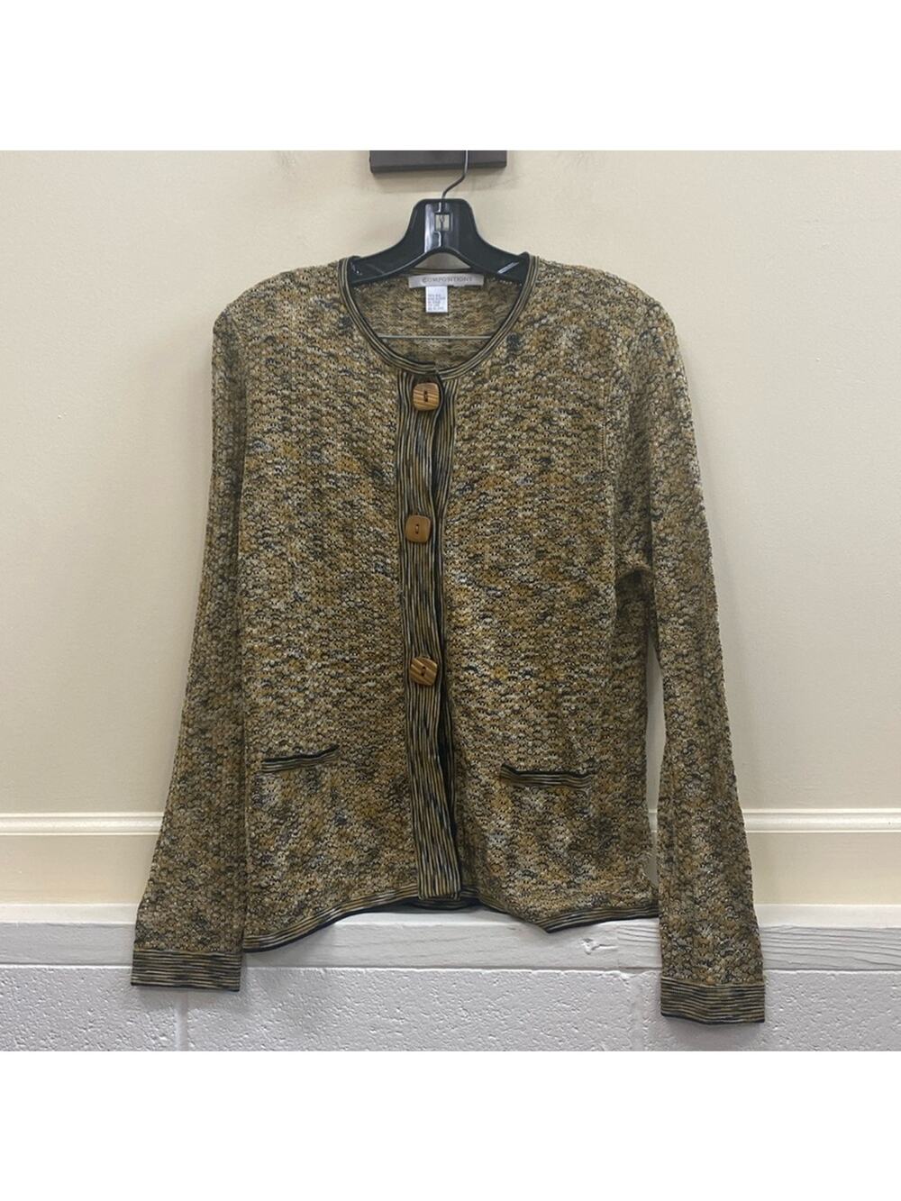 Compositions vintage silk brown print button down cardigan sweater